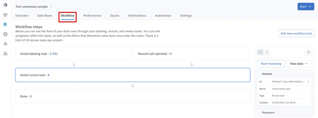 Screenshot of Labelbox's customisable review queue workflow interface.