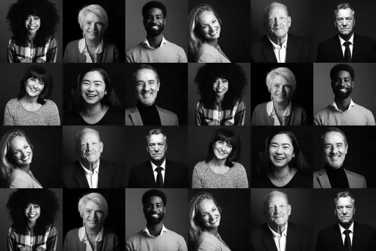 Viola-Jones algorithm analysing subregions of a greyscale image to detect human faces.