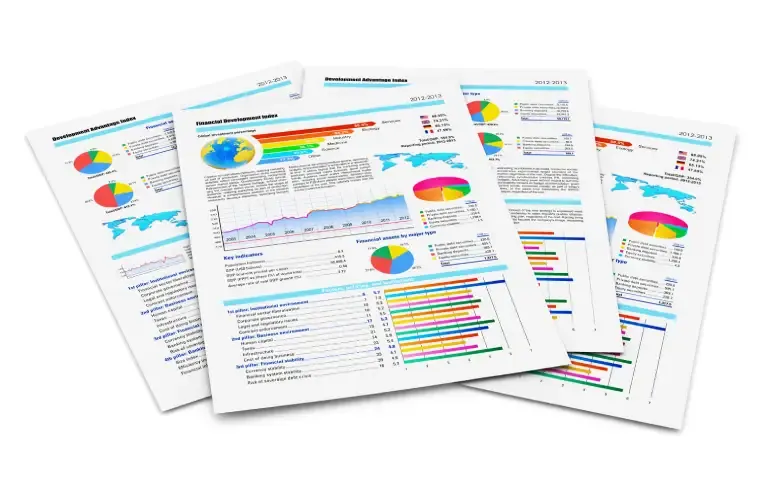 Industry reports displaying detailed analysis and market insights.