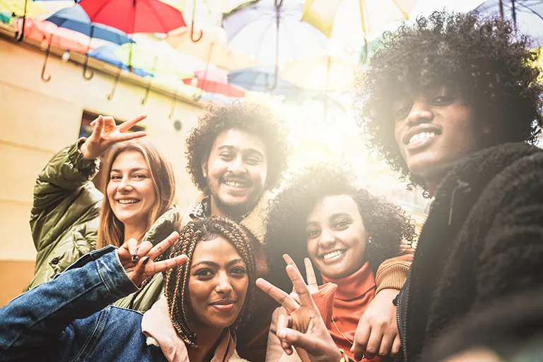 DeeLab, Machine Learning, Ground Truth, Bias, Group of multiracial friends having fun together , taking selfie for social media. Happy mixed race girls and boys smiling to the camera. Young people lifestyle concept.
