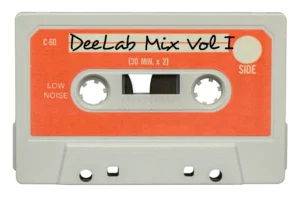 1980's audio cassette with 'DeeLab Mix Vol 1' written on the label, representing DeeLab's custom audio annotation projects and vibrant team energy.