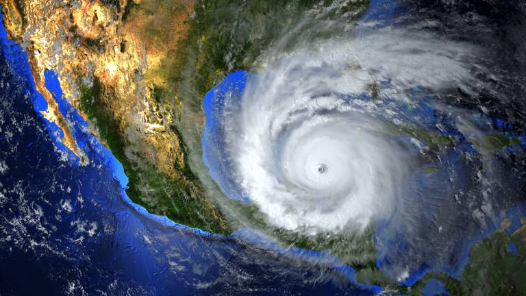 Hurricane approaching the American continent visible above the Earth, a view from the satellite. Elements of this image furnished by NASA.