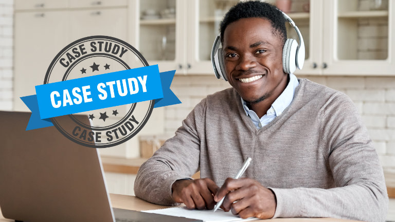 Adult male engaged in online training session, learning data annotation skills through DeeLab Academy.