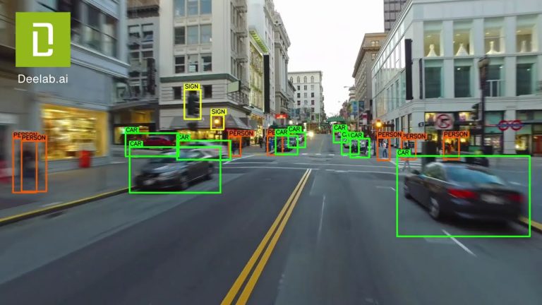 Video Thumbnail: DeeLab Data Annotation, Video Labeling Bounding boxes around cars, people, and signs in city traffic for self-driving car models. Example of DeeLab's video labeling services.